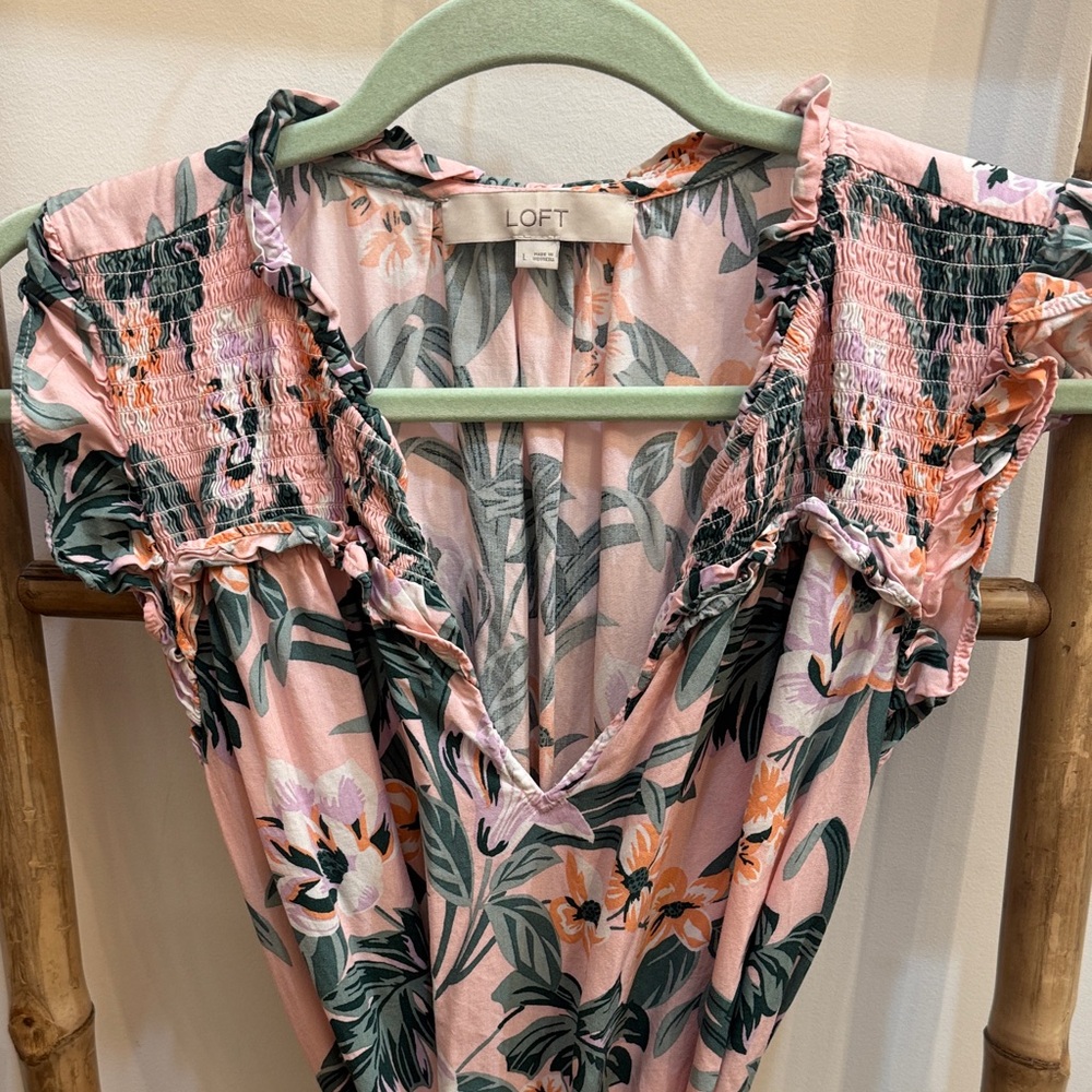 LOFT Pink cotton Dress with Green and Orange Floral Design